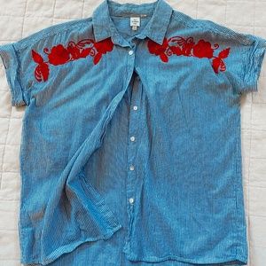 Striped Embroidered Button Down